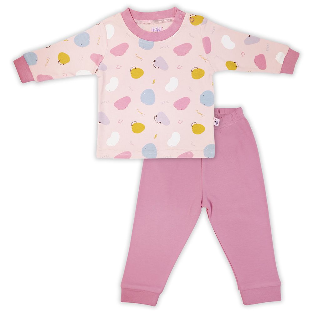 Smart Baby - 2pc-Set - Baby Girl T-Shirt And Pajama Suit - Baby Pink