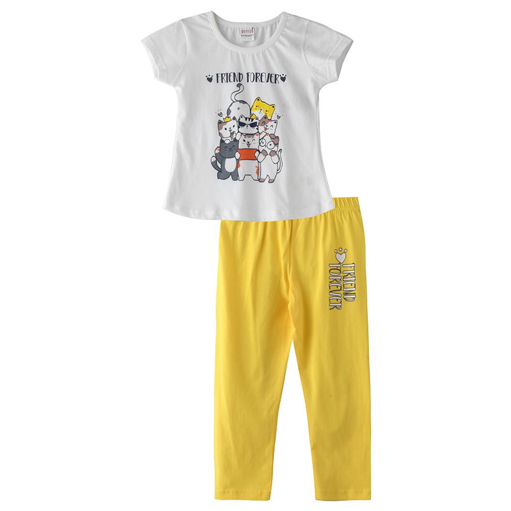 Genius - 2pc-set - Girl Half sleeves T-shirt and Pants - White/Yellow