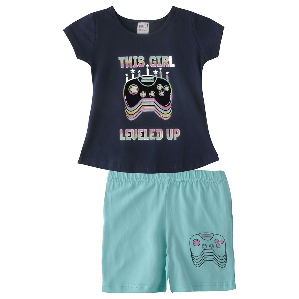 Genius - 2pc-set - Girl Half sleeves T-shirt and Shorts - Navy/Blue