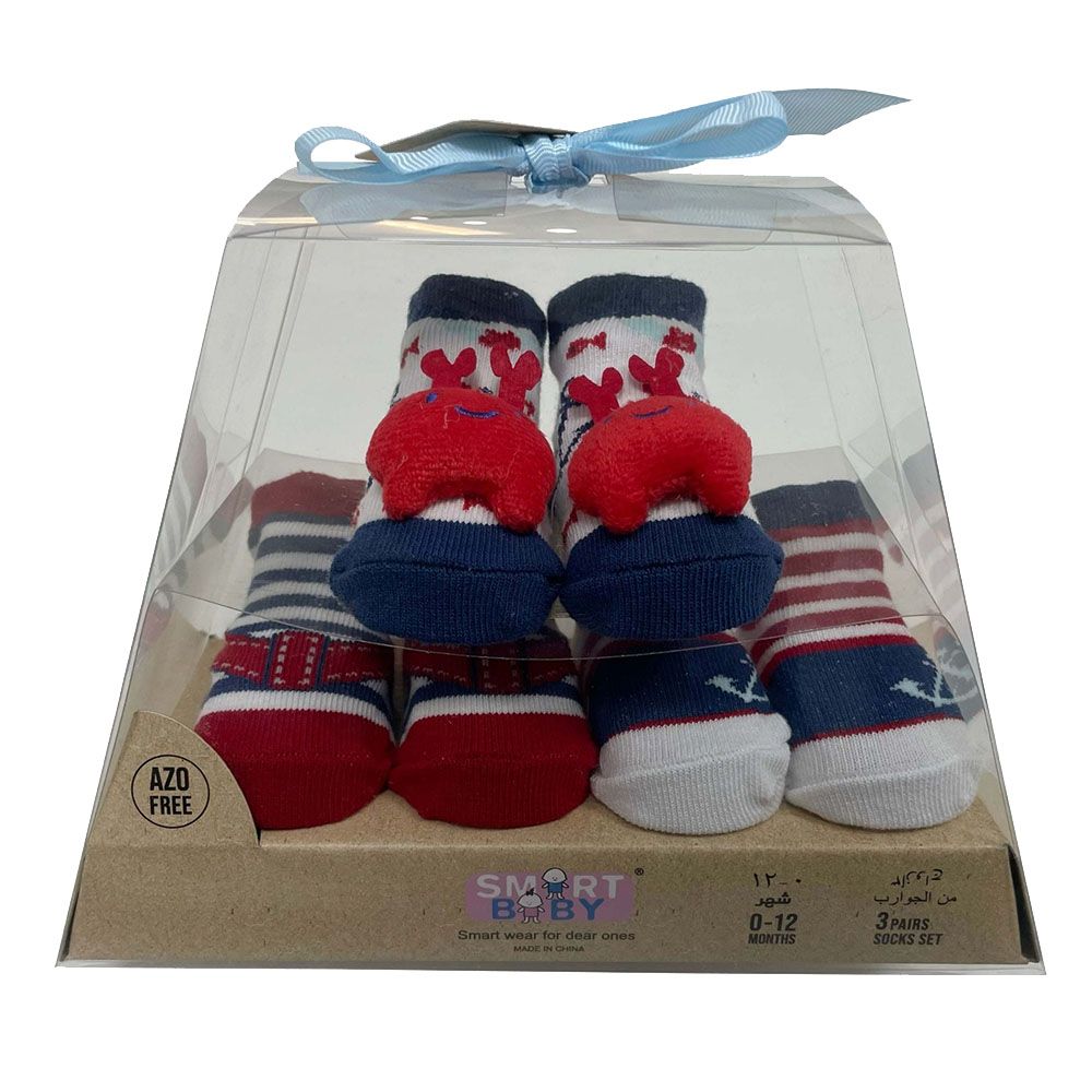 Smart Baby - 3pc-Set - Baby Boy Socks  - Red/Blue