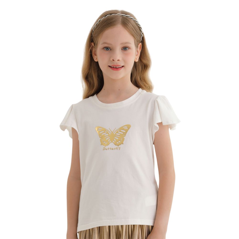 Nexgen Girls - Girl's Round Neck Flare Sleeve T-Shirt - White