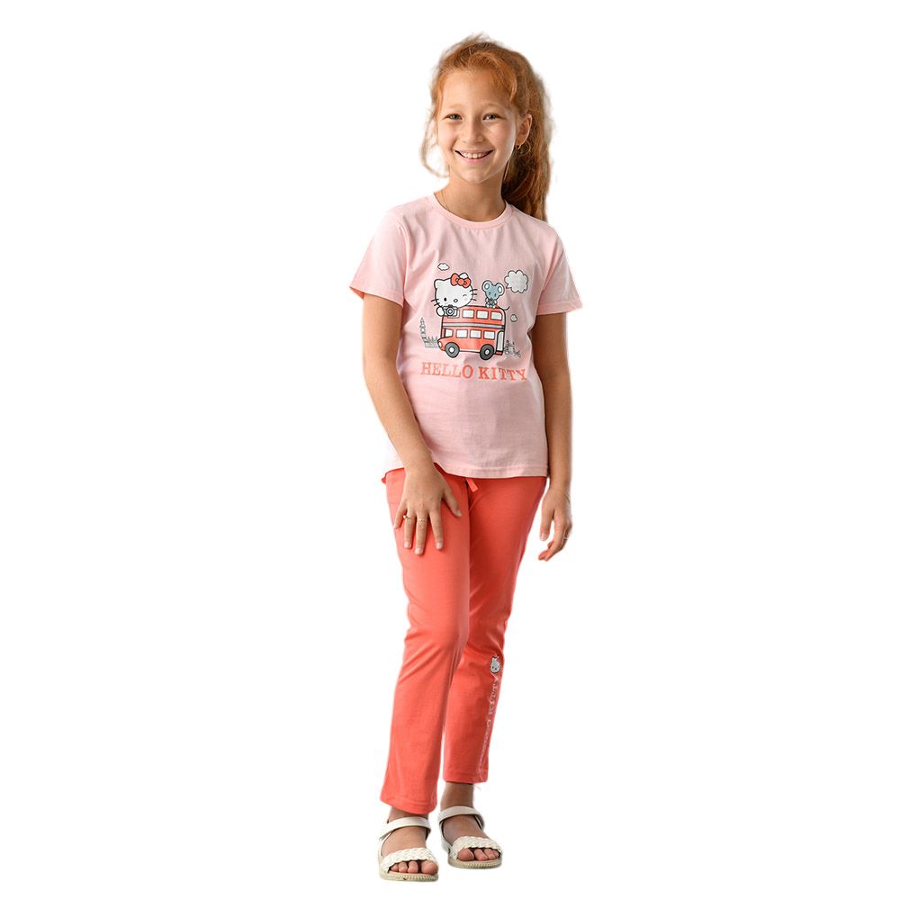 Hello Kitty - 2pc-Set - Half Sleeve T-Shirt w/ Pants - Pink/Red