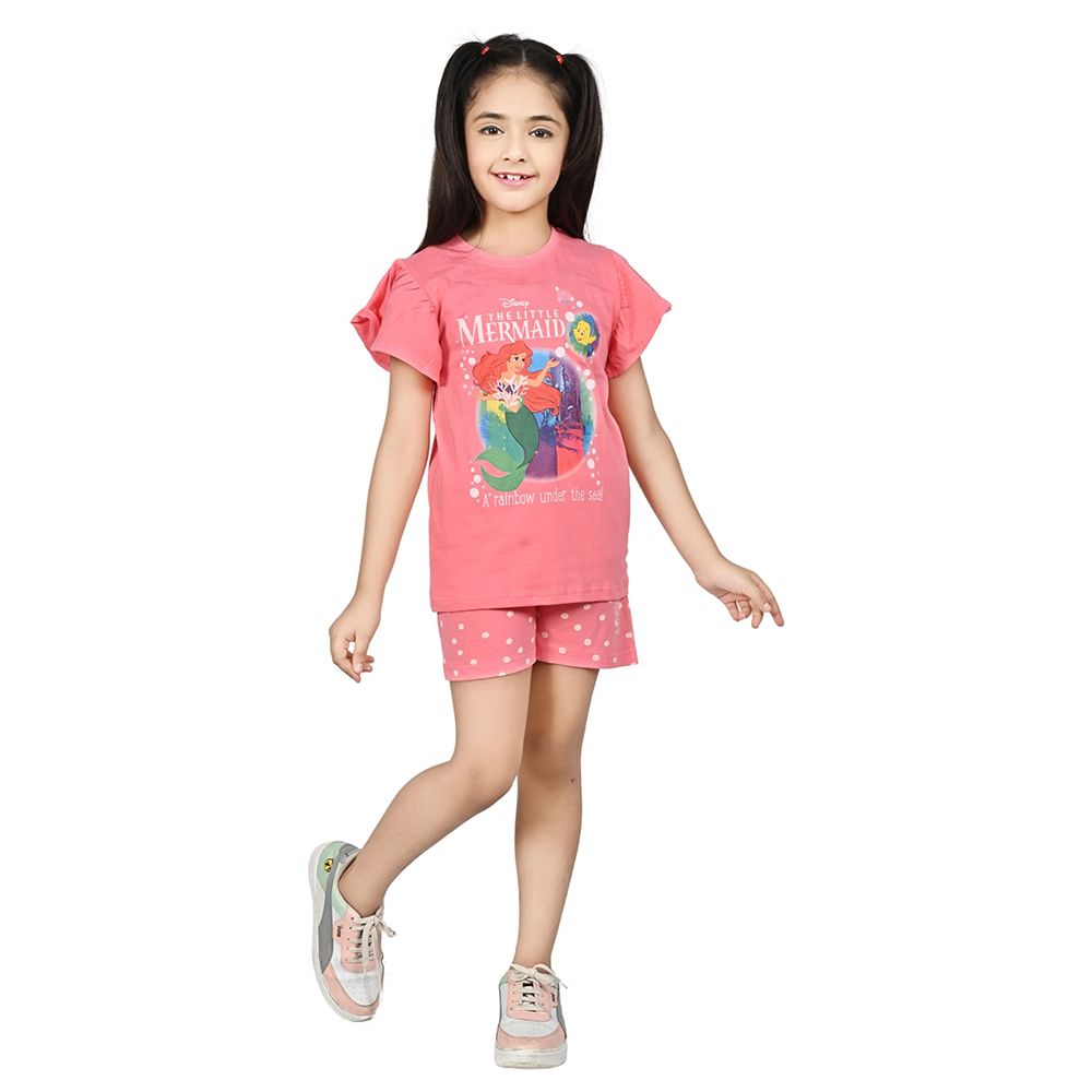 Disney - 2pc-Set - Girl Half Sleeve Top w/ Shorts - Salmon