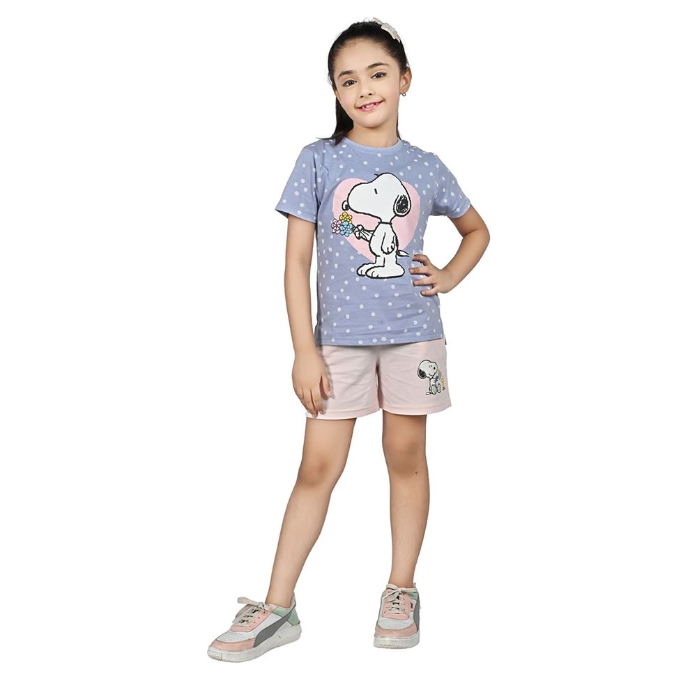 Peanuts - 2pc-Set - Half Sleeve Top w/ Shorts - Blue/Pink