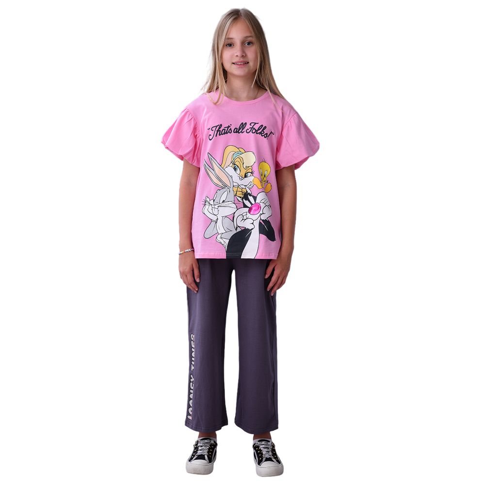 Looney Tunes - 2pc-Set - Girl Printed T-Shirt w/ Capri - Pink/Charcoal