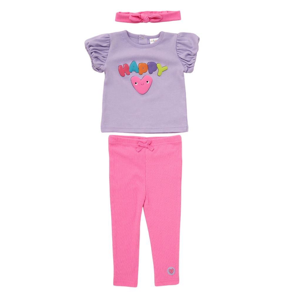 Lily & Jack - 3pc-Set - Top, Leggings And Headband - Pink/Purple