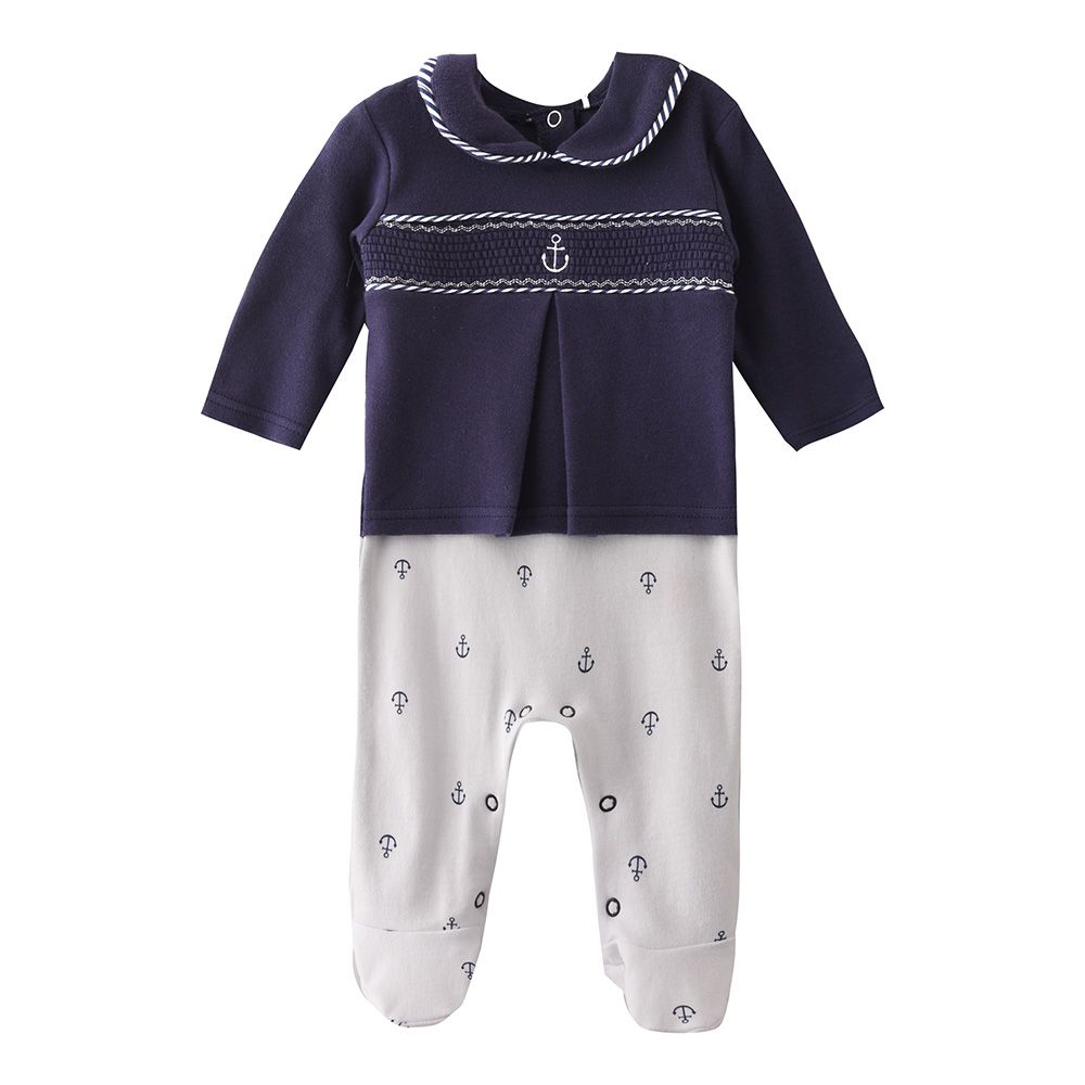 Rock A Bye Baby - Baby Boy Closefeet Sleepsuit - Navy/White