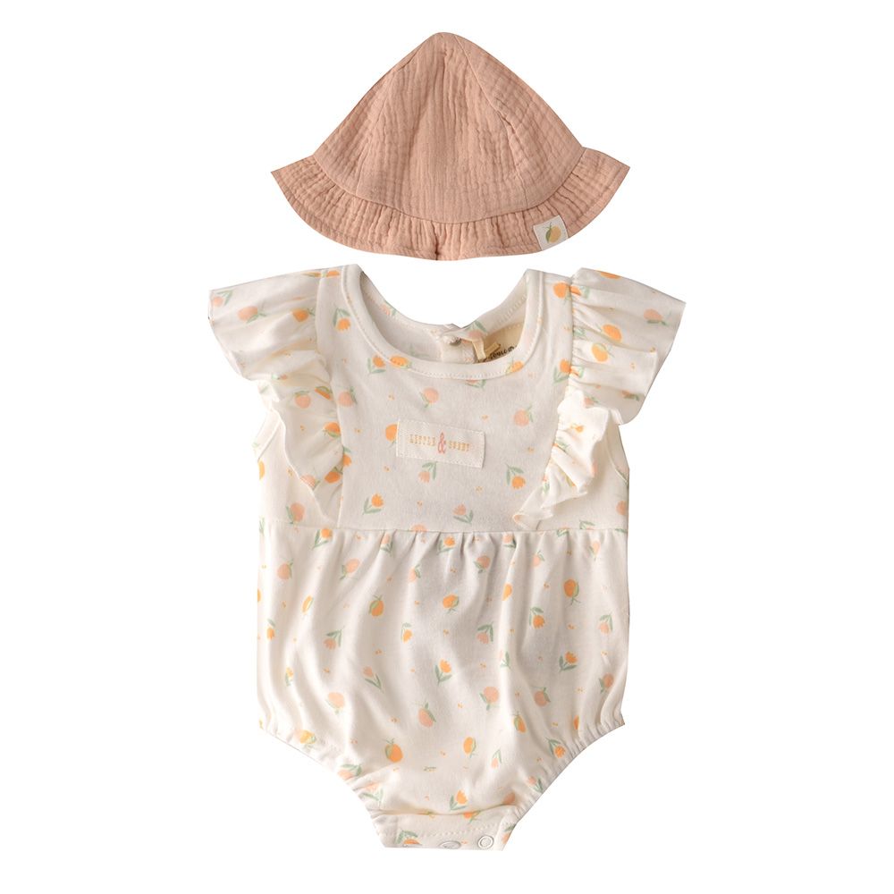 Rock a Bye Baby - 2pc-Set - Frill Sleeve Bodysuit w/ Cap - Peach