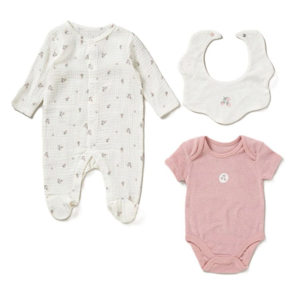 Rock A Bye Baby - 3pc-Set - Baby Girl Bodysuit, Sleepsuit w/ Bib