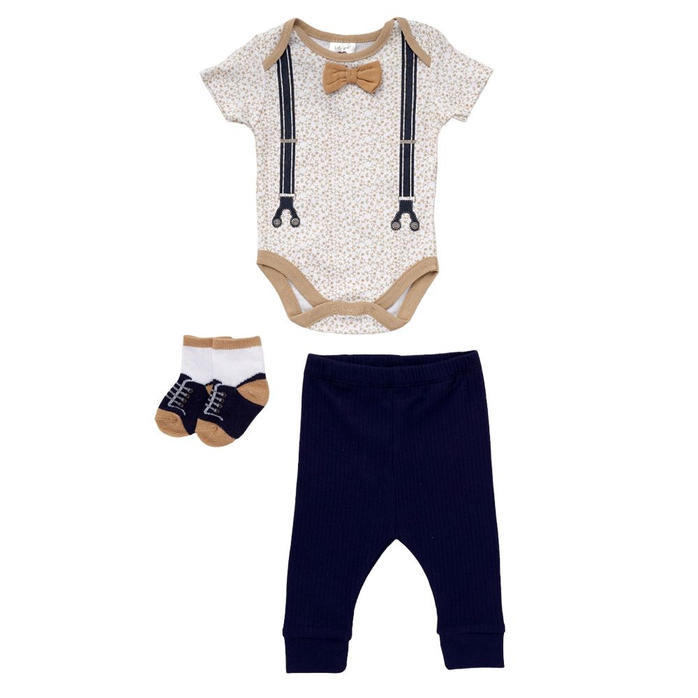 Lily & Jack - 3pc-Set - Bodysuit, Pants w/ Socks - Navy/Beige