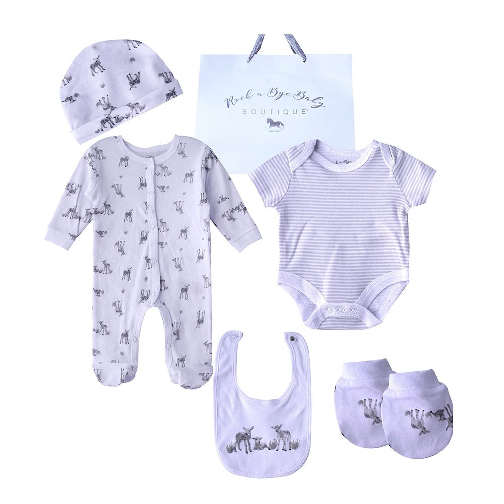 Rock A Bye Baby - 5pc-Set - Unisex Deer Gift Set - White