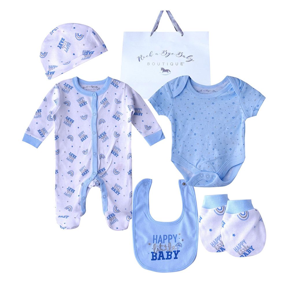 Rock A Bye Baby - 5pc-Set - Baby Boy Gift Set - Baby Blue