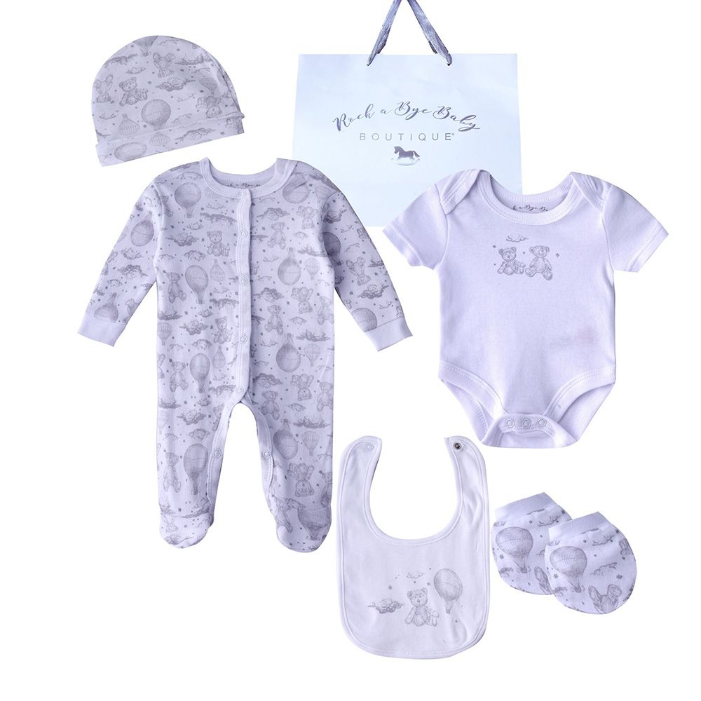 Rock A Bye Baby - 5pc-Set - Unisex Bear Gift Set - White