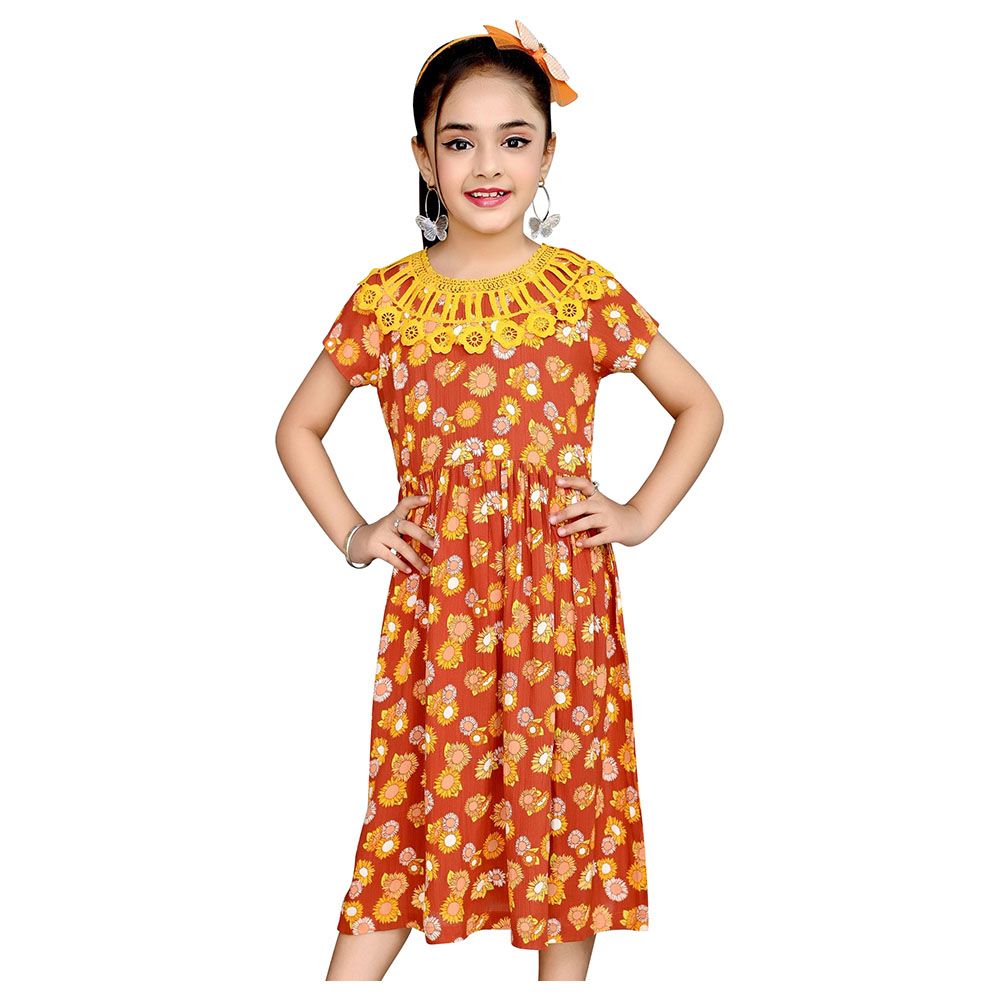 Flower Girl - Girl's Printed Dress - Dark Brown