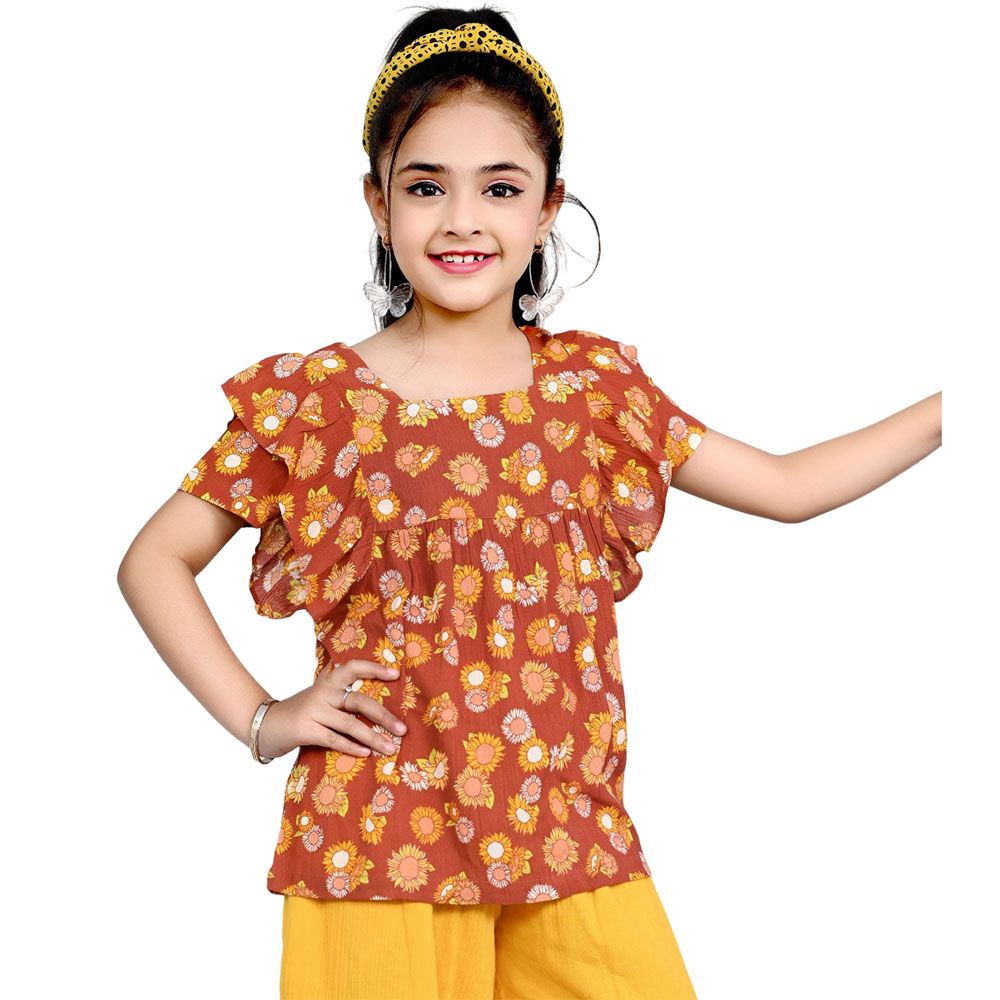 Nexgen Girls - Girl's Half Sleeve Printed Top - Brown