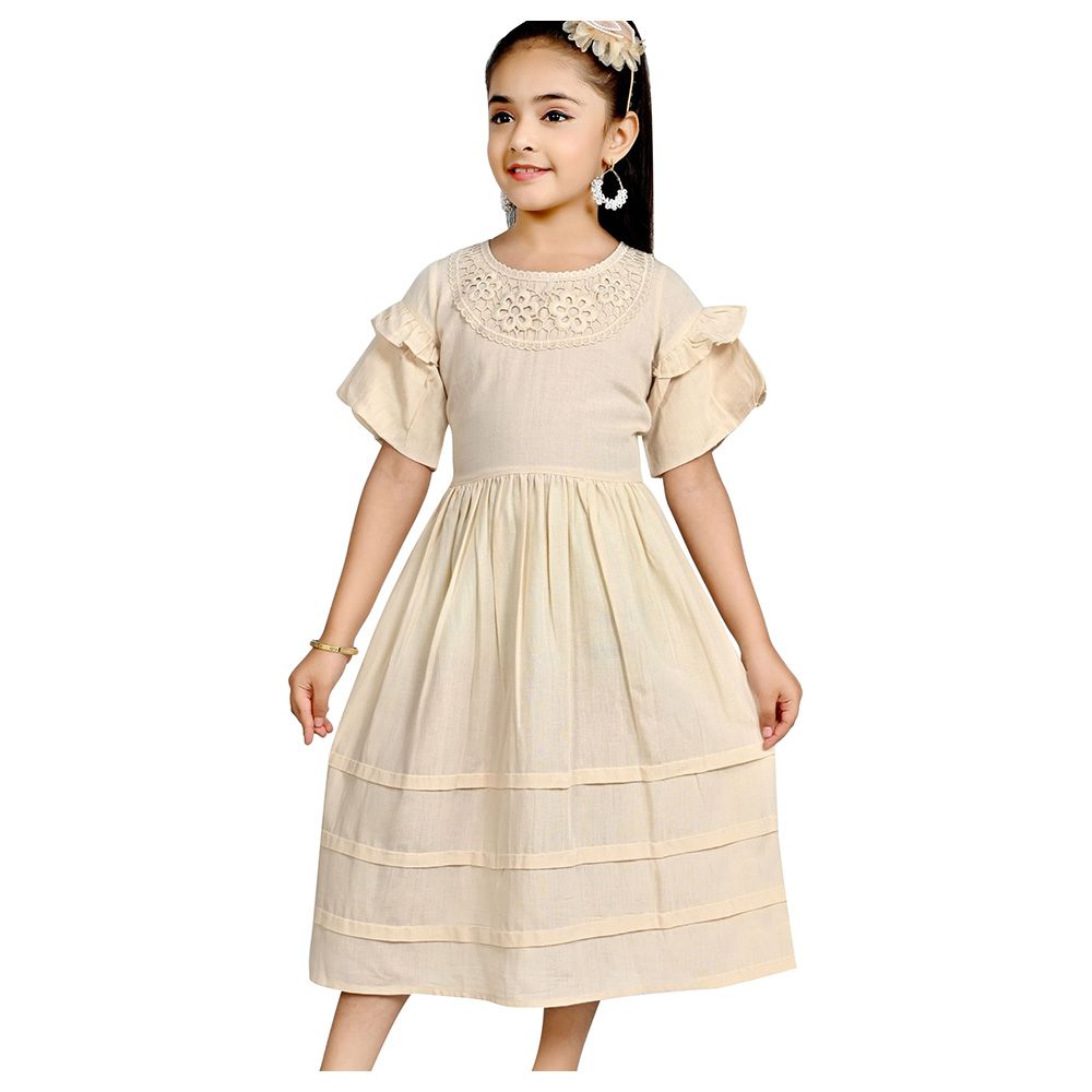 Flower Girl - Girl's Plain Pleated Dress - Cream