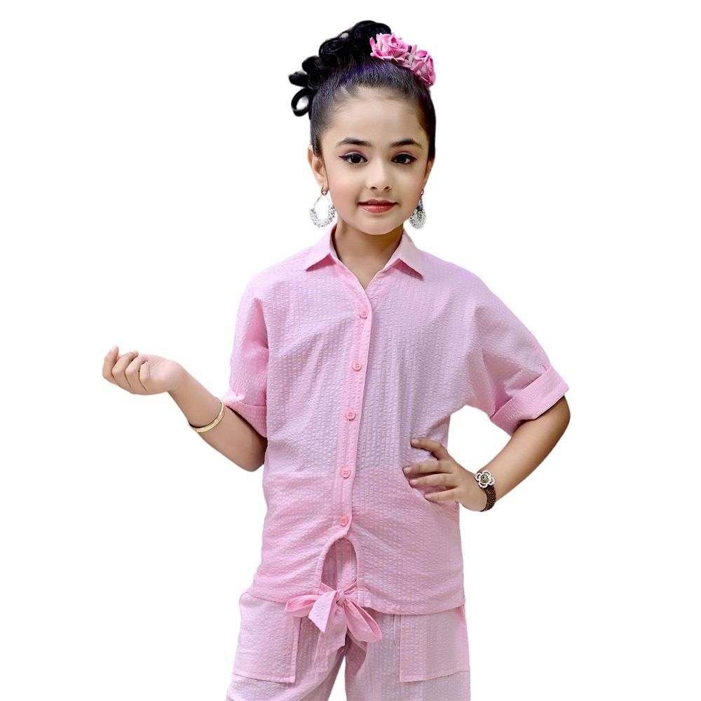 Nexgen Girls - Girl's Collar Neck Front Open Plain Shirt - Pink