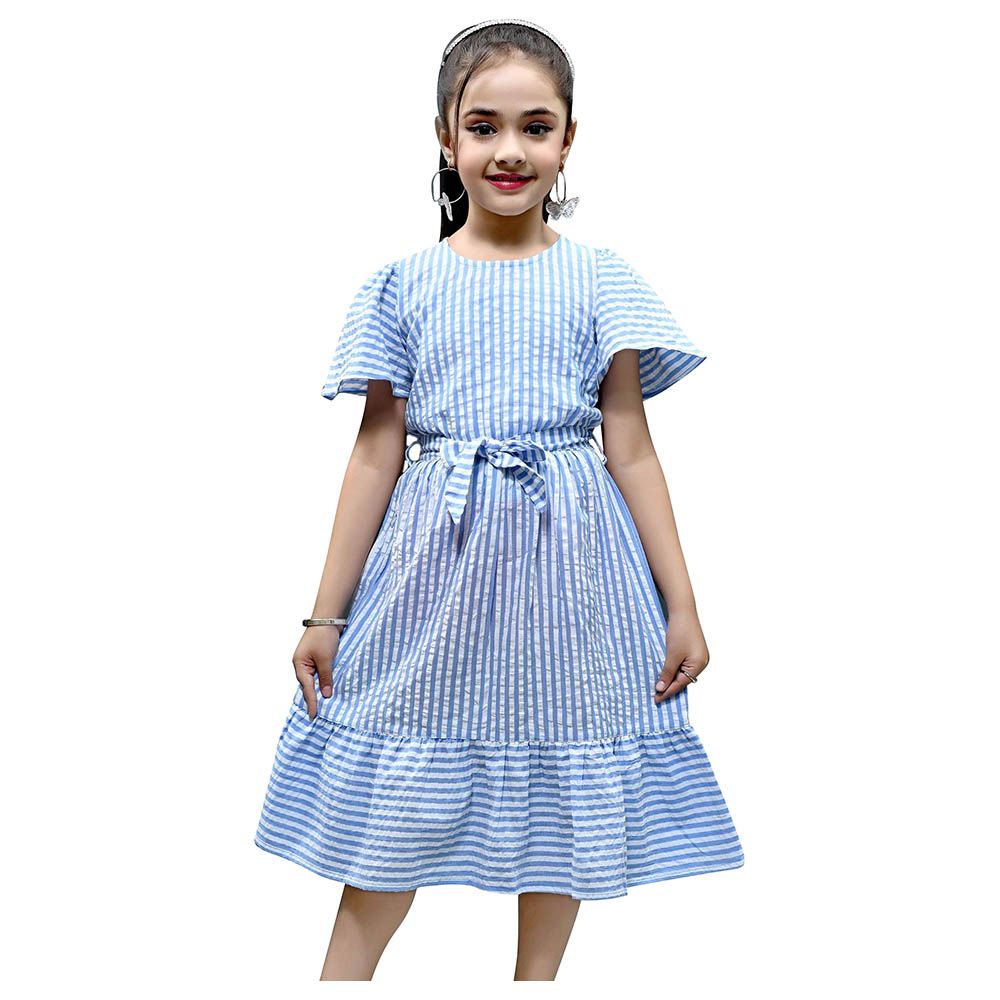 Flower Girl - Girl's Sucker Dress - Blue/White