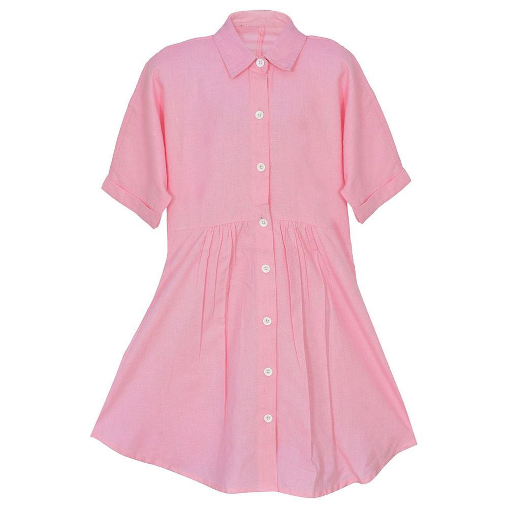 Flower Girl - Girl's Collar Neck Plain Dress - Pink