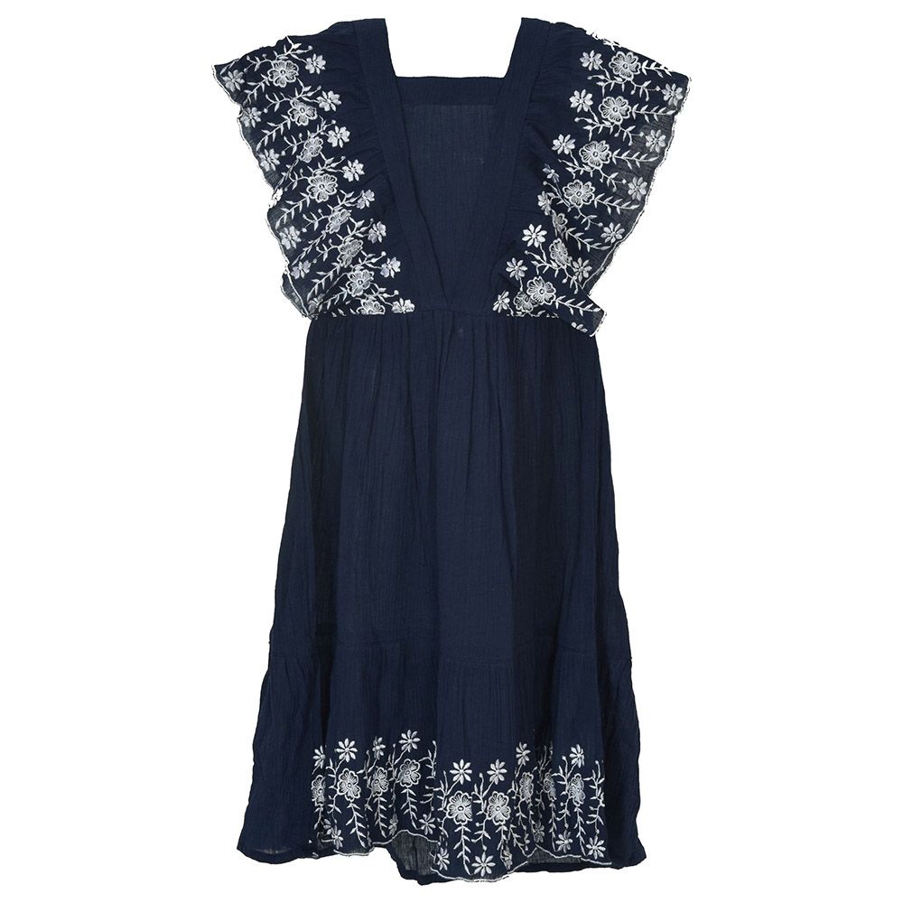 Flower Girl - Girl's Square Neck Plain Dress - Navy