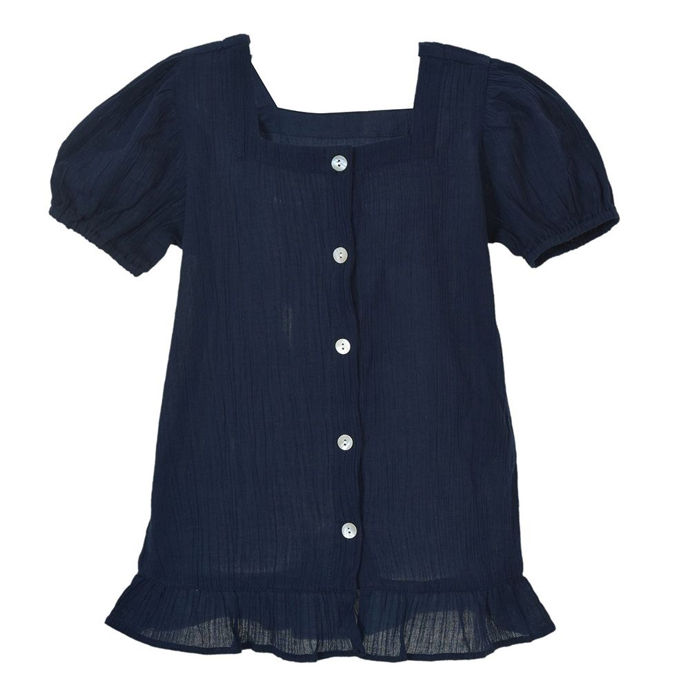 Nexgen Girls - Girl's Square Neck Puff Sleeve Plain Top - Navy