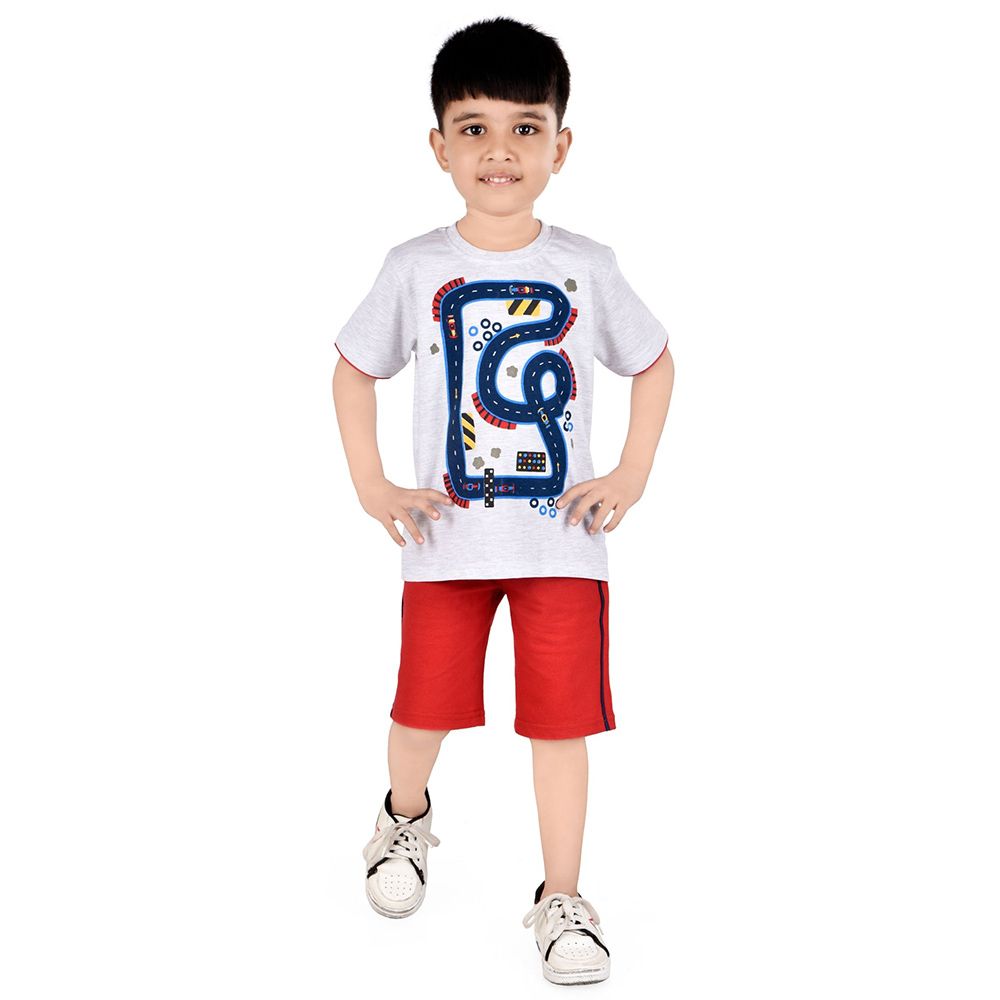 Genius - 2pc-Set - Boy's Half Sleeve T-Shirt w/ Bermuda Shorts - Melenge/Red