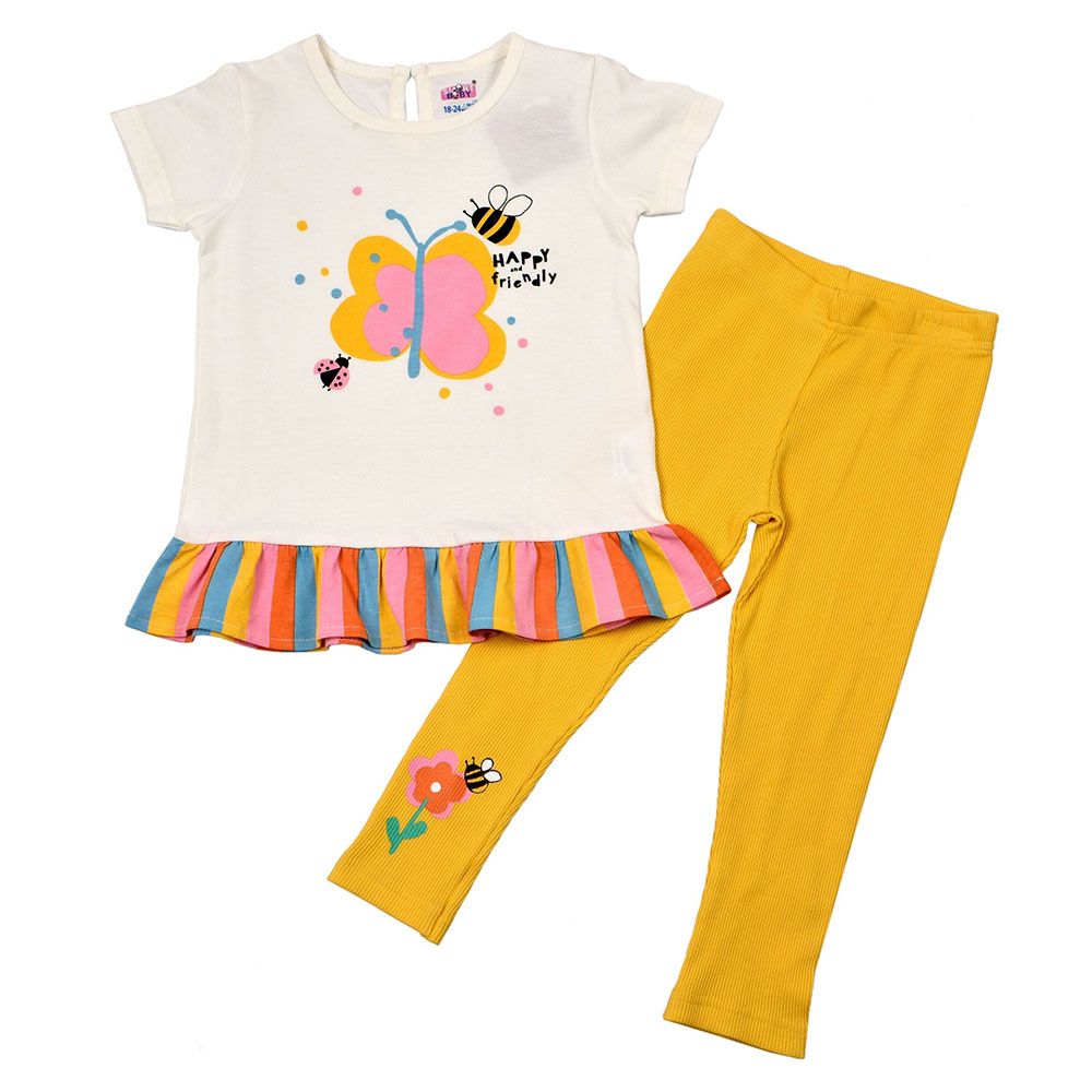 Smart Baby - 2pc-Set - Printed Top w/ Leggings - White/Yellow