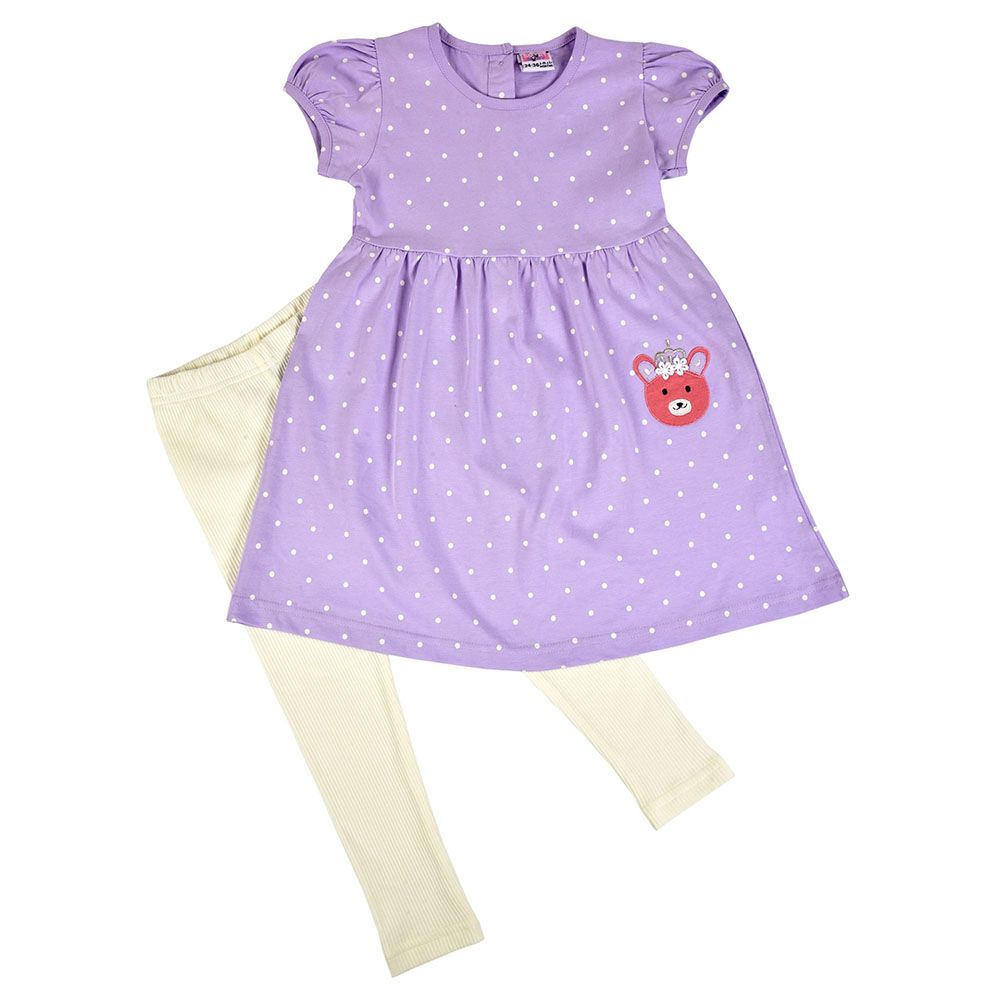 Smart Baby - 2pc-Set - Dress w/ Leggings - Light Purple/Lemon