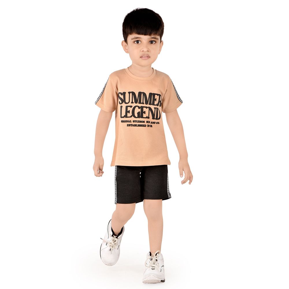 Genius - 2pc-Set - Boy's Half Sleeve T-Shirt w/ Bermuda Shorts - Beige/Black