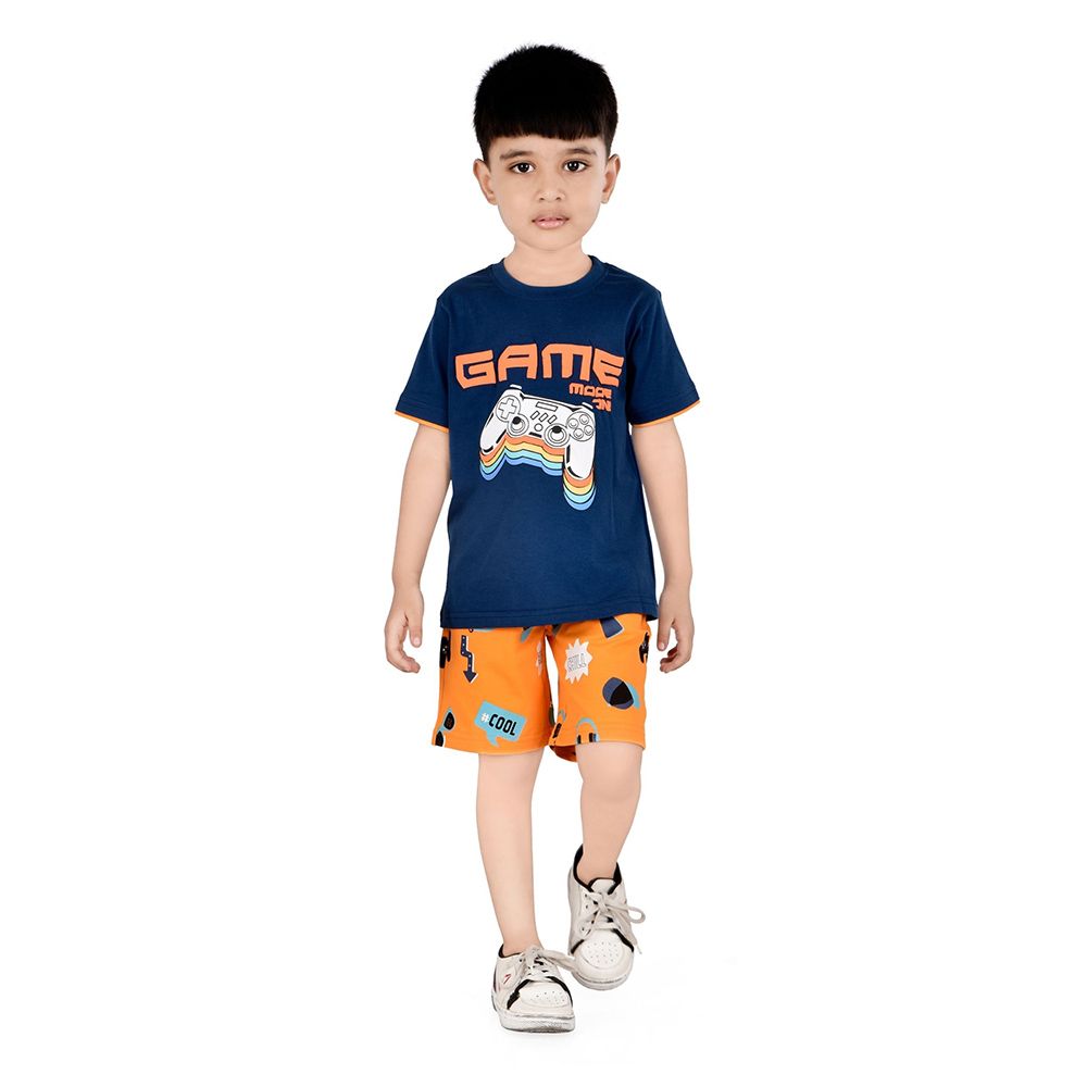 Genius - 2pc-Set - Boy's Half Sleeve T-Shirt w/ Bermuda Shorts- Blue/Orange