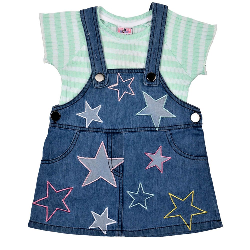 Smart Baby - 2pc-Set - T-Shirt w/ Star Print Dungaree Dress - Denim