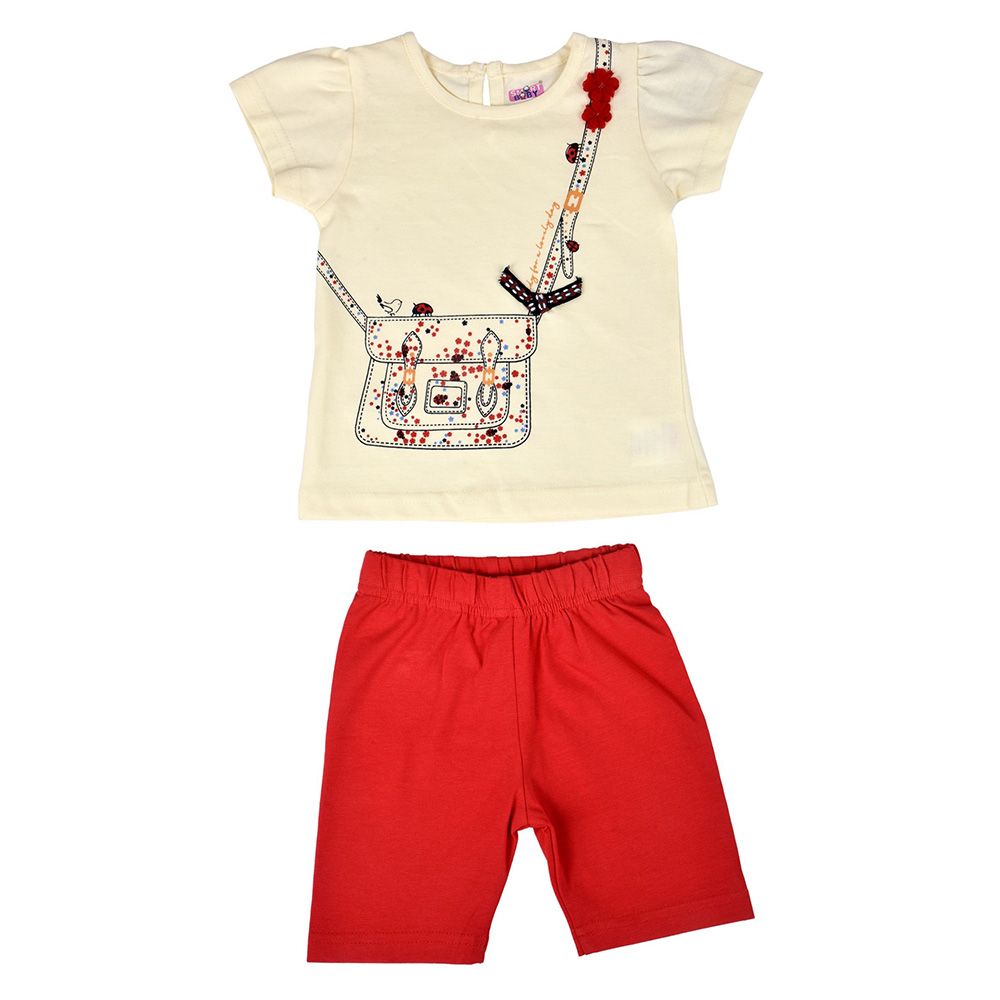 Smart Baby - 2pc-Set - Baby Girl Top w/ Shorts - Off-White