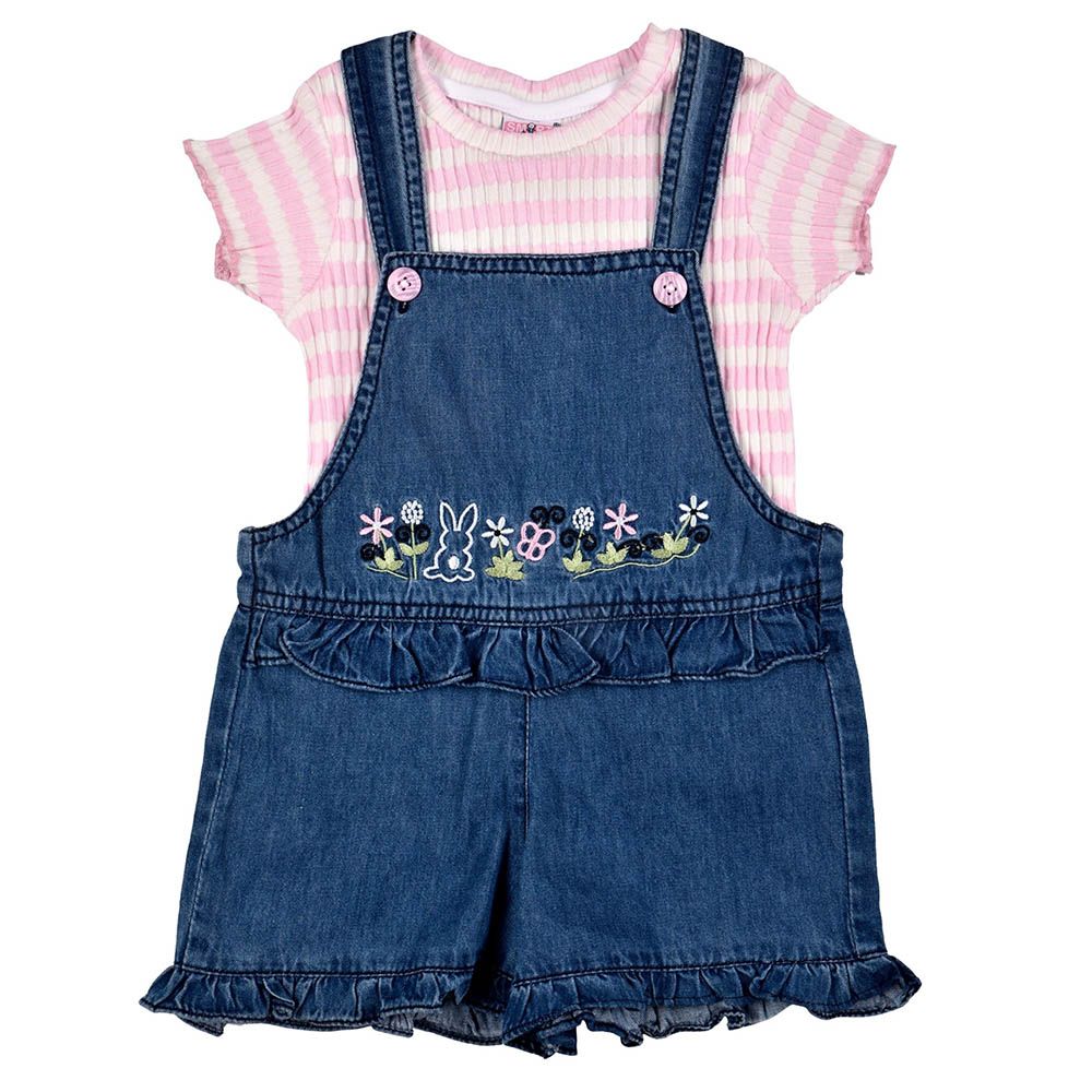 Smart Baby - 2pc-Set - Girl Stripes Top w/ Dungaree - Pink