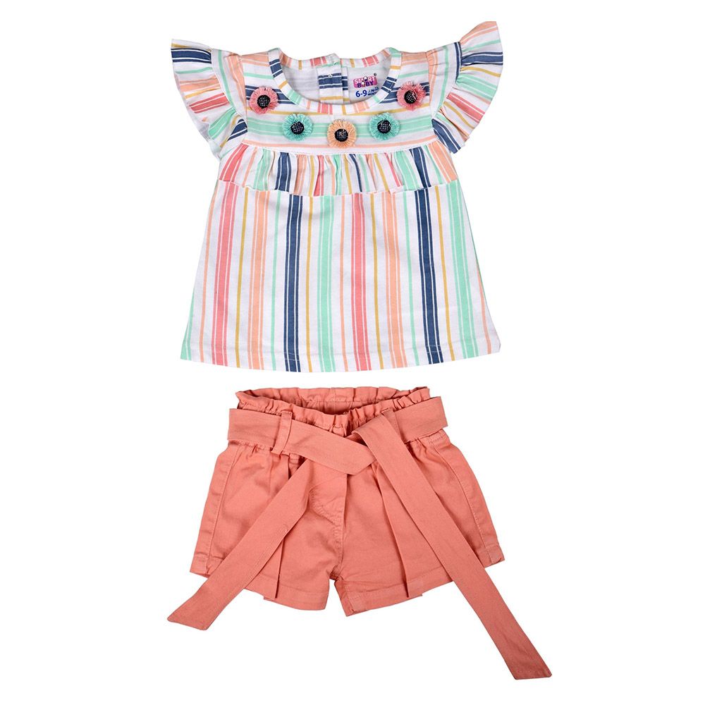 Smart Baby - 2pc-Set - Baby Girl Top w/ Shorts - White