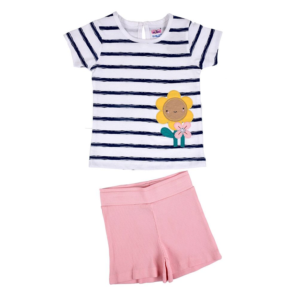 Smart Baby - 2pc-Set - Stripes Top w/ Shorts - White/Pink