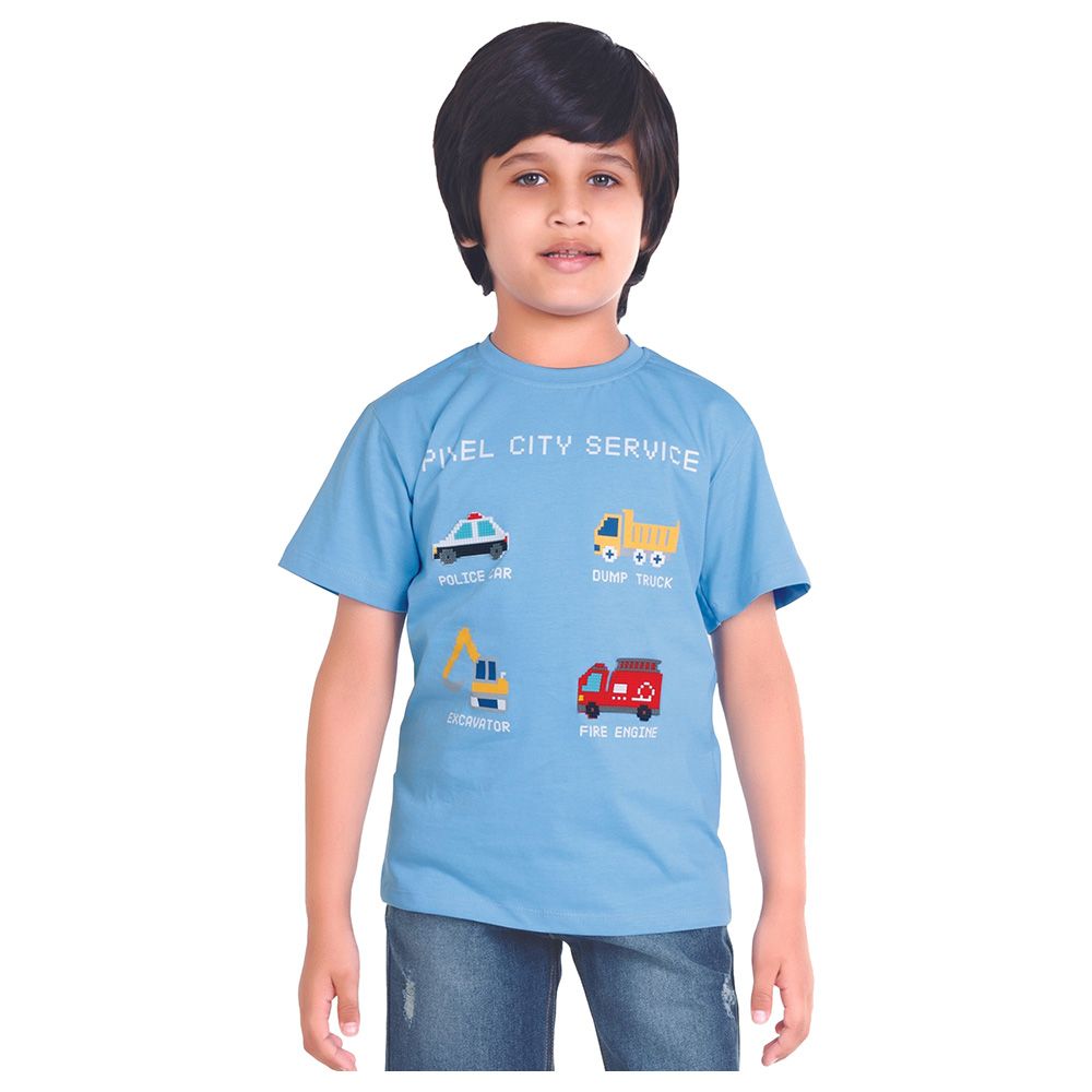 Little Kangaroos - Boy Vehicle Print T-Shirt - Bigal Blue