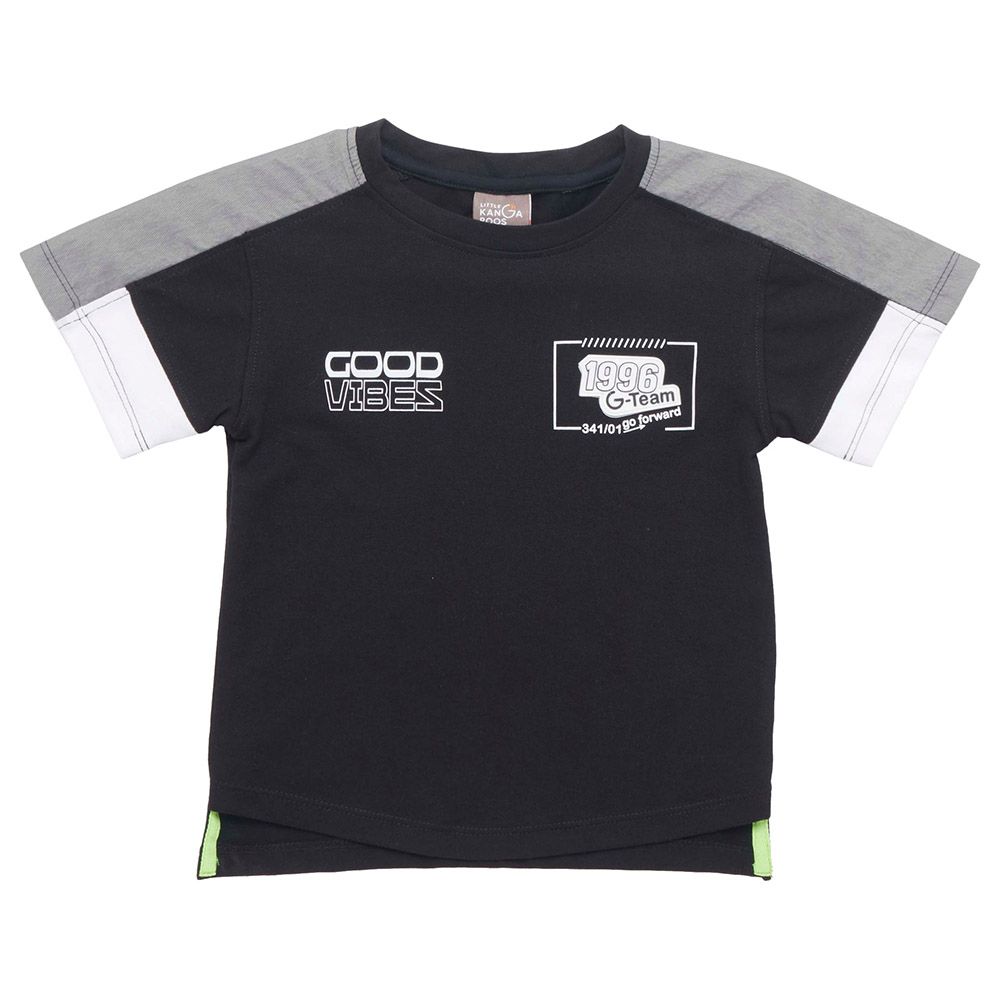 Little Kangaroos - Boy Half Sleeve Good Vibes T-Shirt - Black