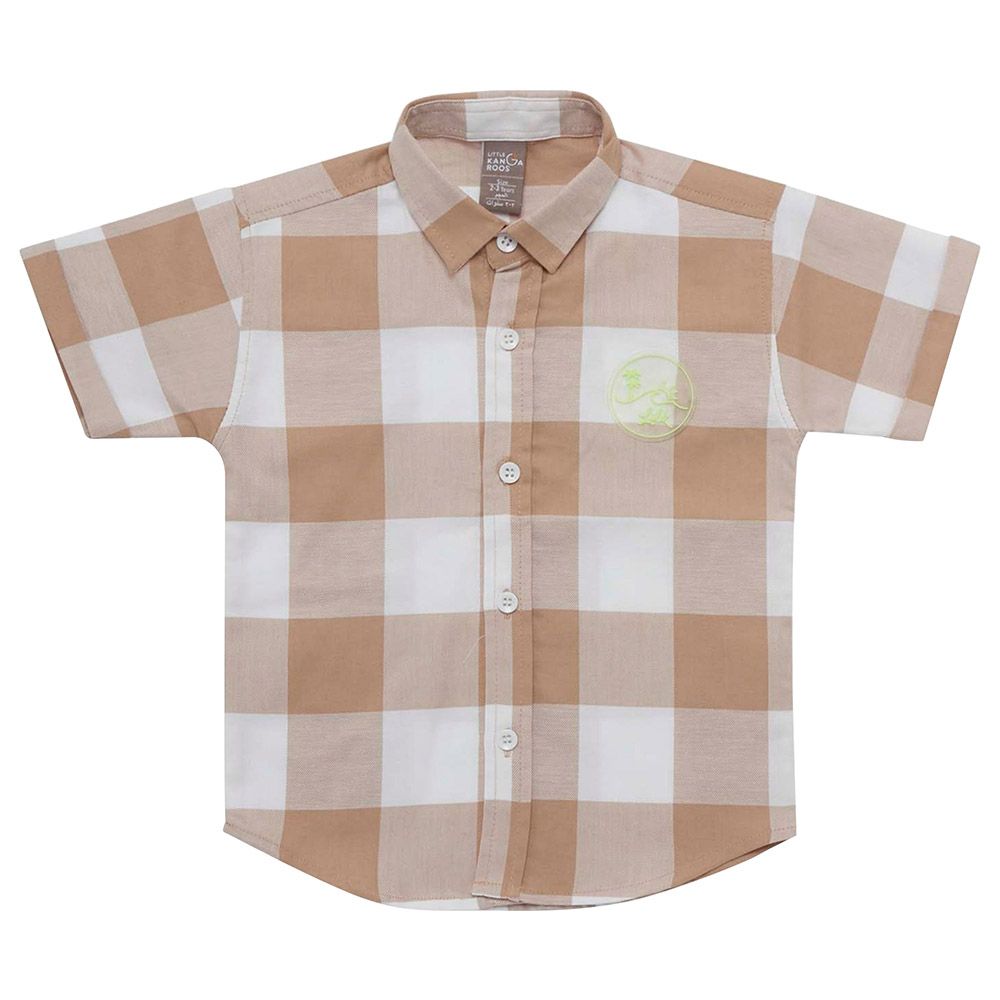 Little Kangaroos - Boy Collar Neck Checks Shirt - Fawn/White