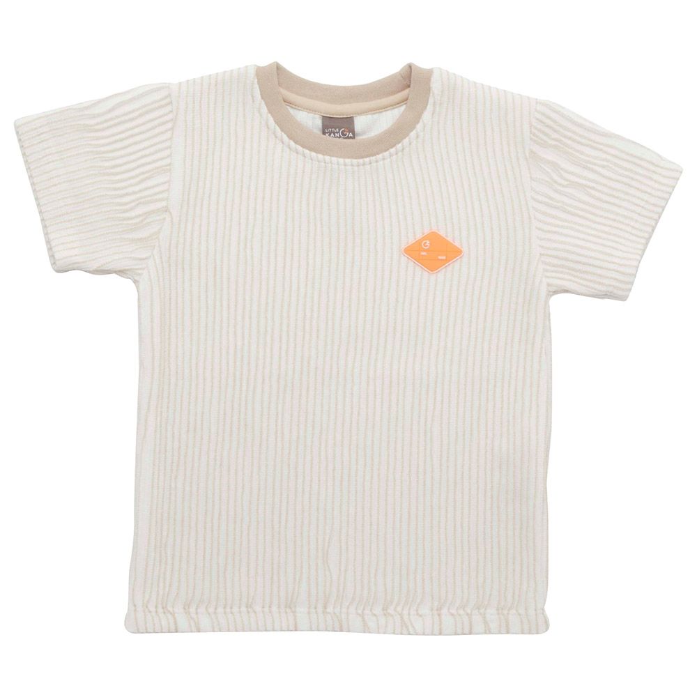 Little Kangaroos - Boy Round Neck Half Sleeve Striped T-Shirt - Fawn