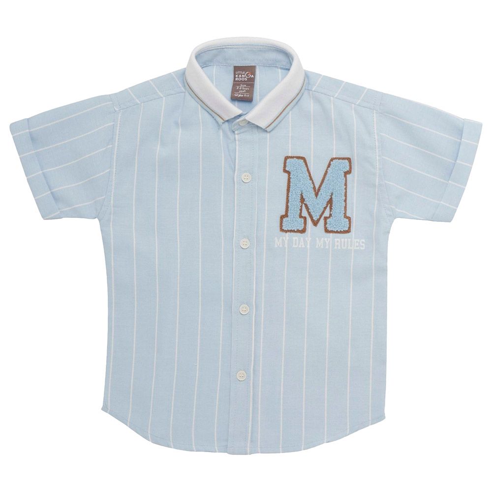 Little Kangaroos - Boy Collar Neck Striped Shirt - Sky Blue