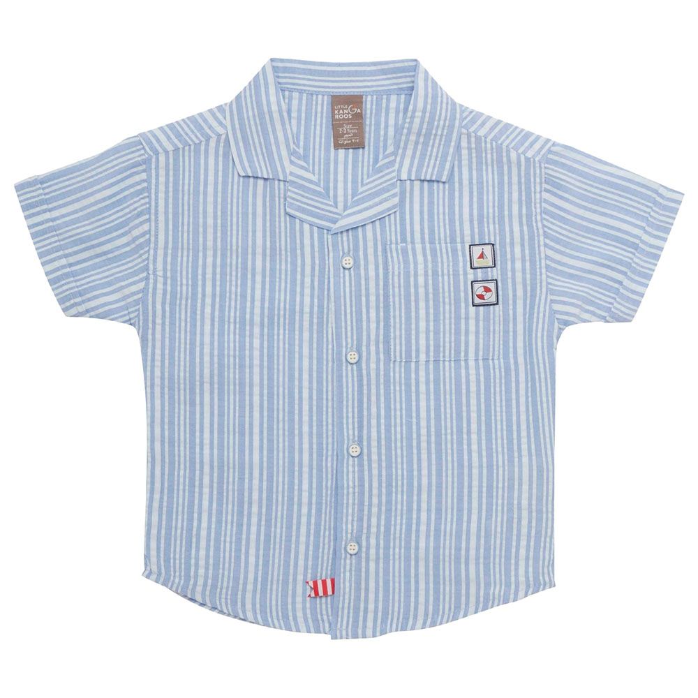 Little Kangaroos - Boy Collar Neck Striped Shirt - Blue/White