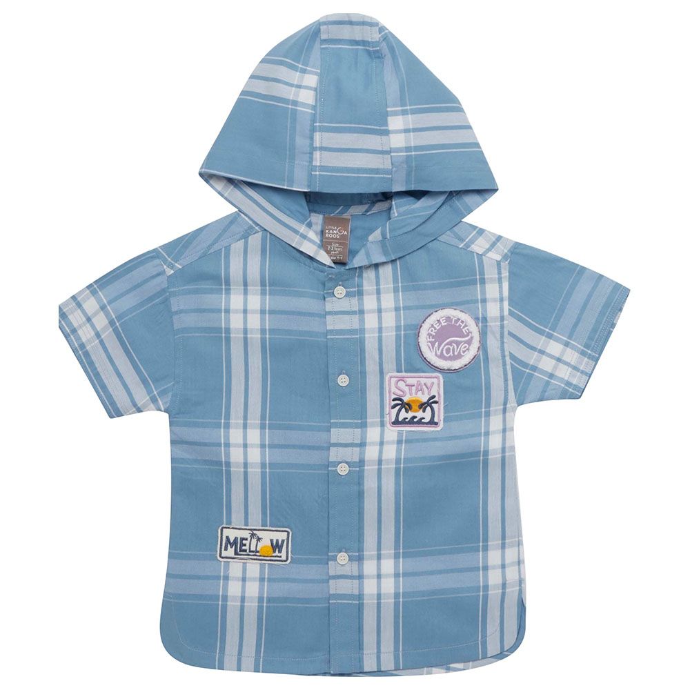 Little Kangaroos - Boy Hooded Neck Checks Shirt - Blue/White