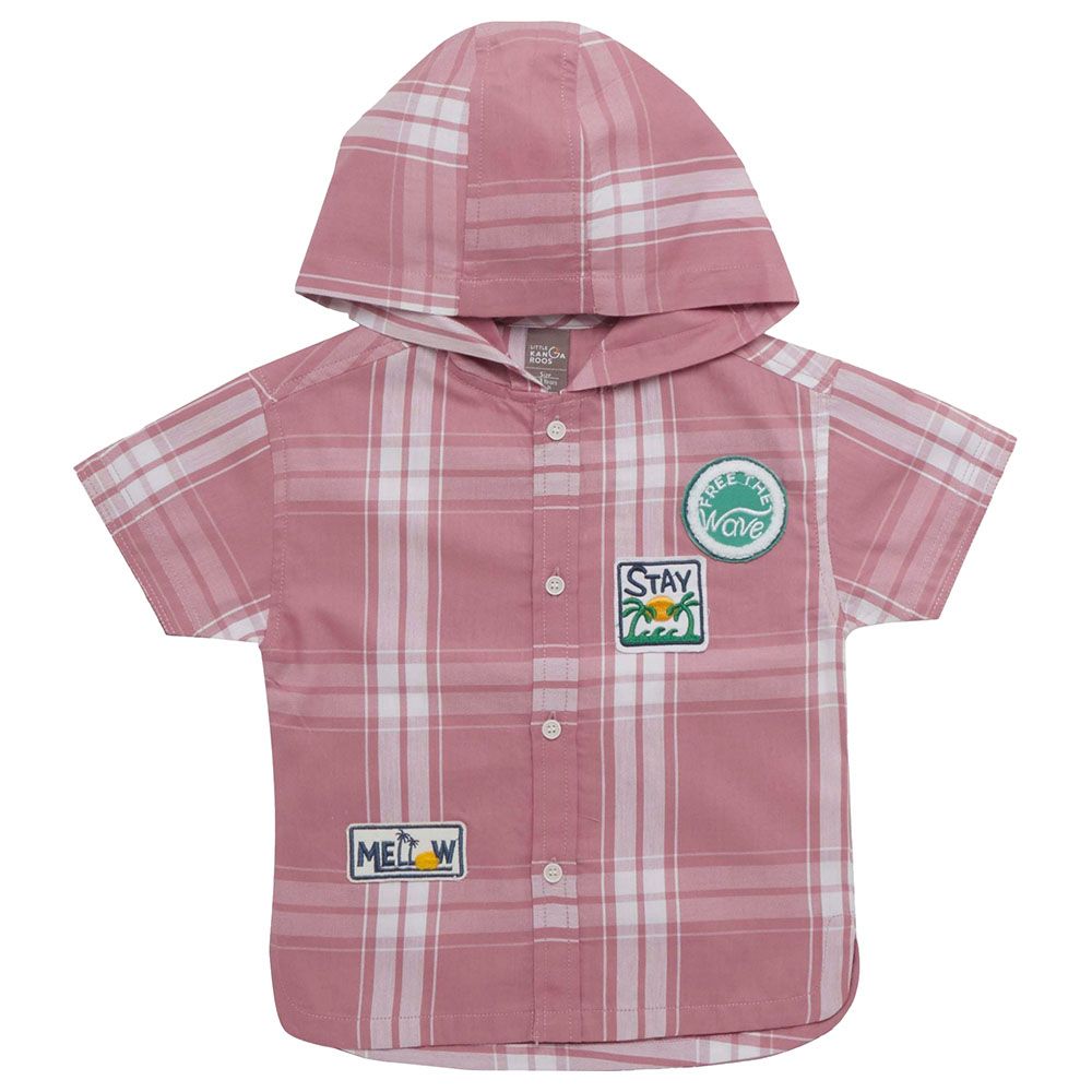 Little Kangaroos - Boy Hooded Neck Checks Shirt - Chalk Pink/White