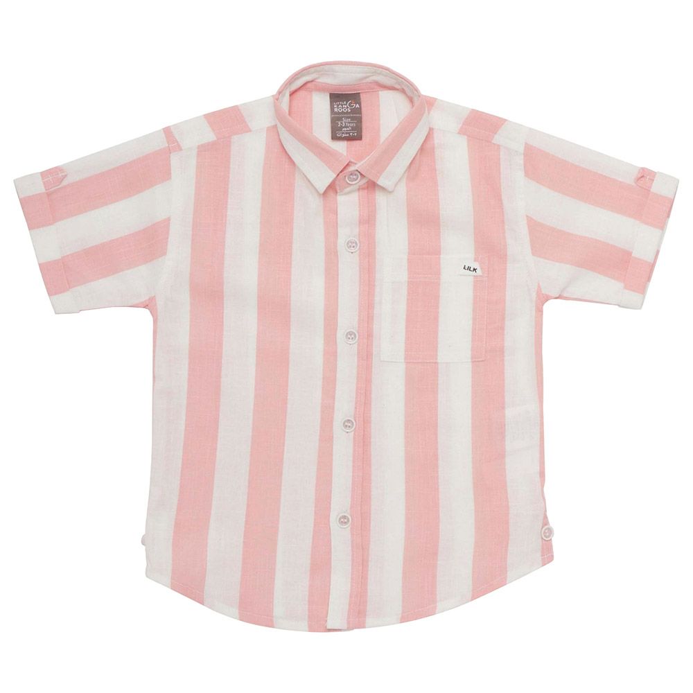 Little Kangaroos - Boy Half Sleeve Striped Shirt - Peach/White