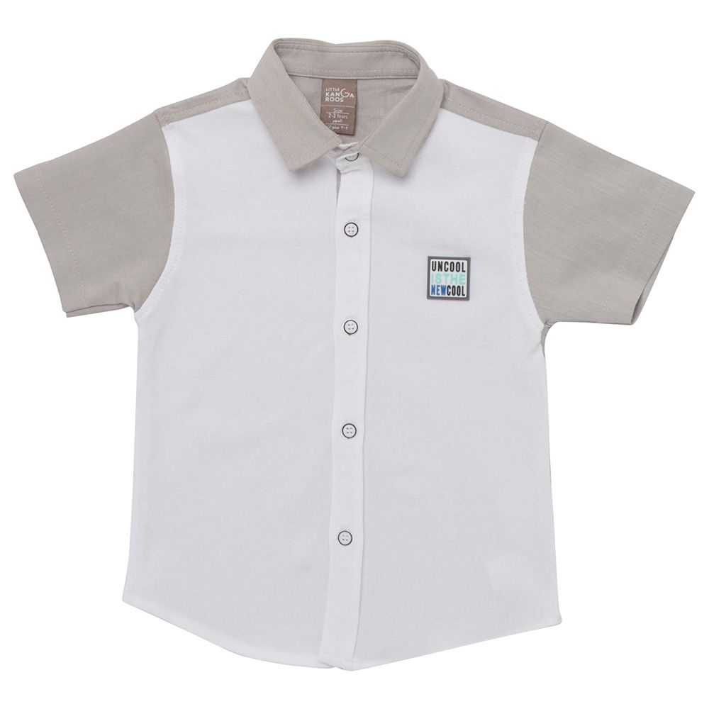 Little Kangaroos - Boy Half Sleeve Collar Neck Shirt - White/Grey