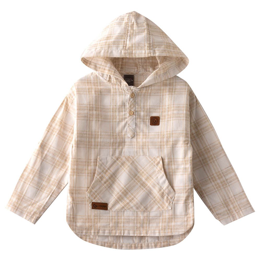 Little Kangaroos - Boy Checks Hooded Shirt - White/Beige