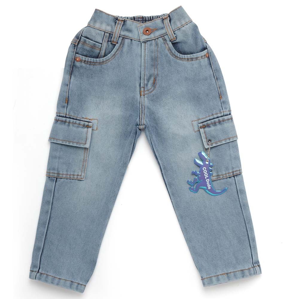 Little Kangaroos - Boy Button Up Fancy Denim Jeans - Light Blue