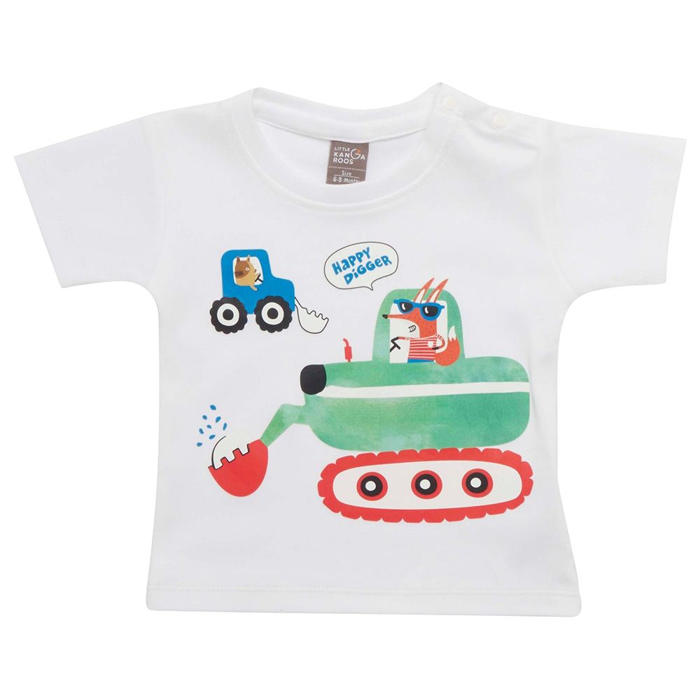 Little Kangaroos - Baby Boy Happy Digger Round Neck T-Shirt - White