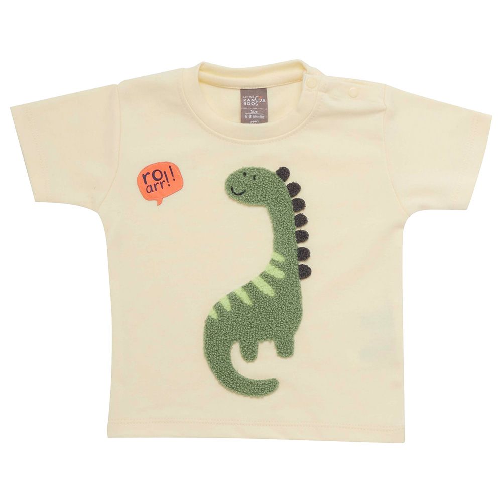 Little Kangaroos - Baby Boy Dinosaur Print T-Shirt - Butter