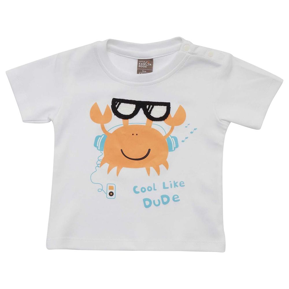 Little Kangaroos - Baby Boy Round Neck Printed T-Shirt - White